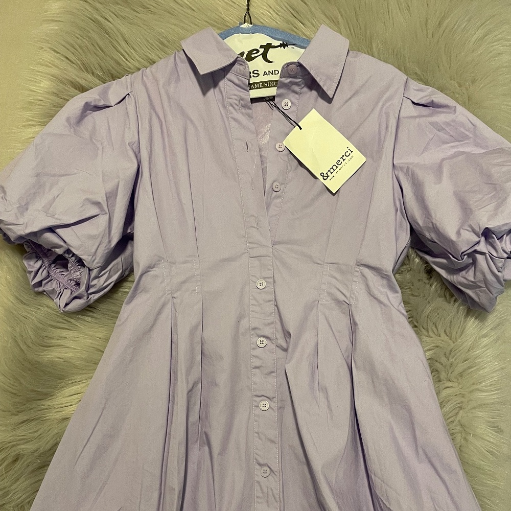 NWT: PURPLE POPLIN MINI DRESS